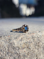 10K gold Victorian sapphire & rose cut diamond ring