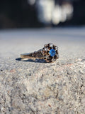 10K gold Victorian sapphire & rose cut diamond ring