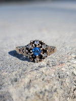 10K gold Victorian sapphire & rose cut diamond ring