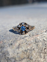 10K gold Victorian sapphire & rose cut diamond ring