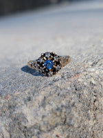 10K gold Victorian sapphire & rose cut diamond ring