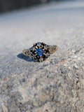 10K gold Victorian sapphire & rose cut diamond ring