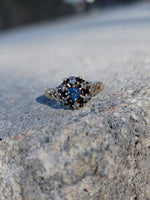 10K gold Victorian sapphire & rose cut diamond ring