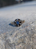 10K gold Victorian sapphire & rose cut diamond ring