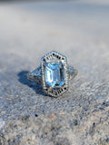 14k white gold c.1920's filigree Aquamarine ring