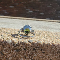 Platinum green tourmaline & diamond estate ring