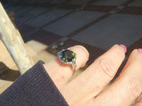 Platinum green tourmaline & diamond estate ring