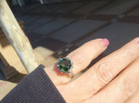 Platinum green tourmaline & diamond estate ring