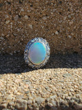 18k gold two tone opal & rose cut diamond antique ring