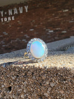 18k gold two tone opal & rose cut diamond antique ring