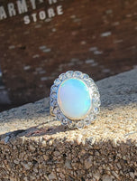 18k gold two tone opal & rose cut diamond antique ring