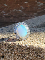 18k gold two tone opal & rose cut diamond antique ring