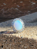 18k gold two tone opal & rose cut diamond antique ring