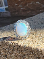 18k gold two tone opal & rose cut diamond antique ring