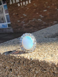 18k gold two tone opal & rose cut diamond antique ring
