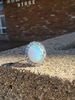 18k gold two tone opal & rose cut diamond antique ring