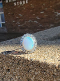 18k gold two tone opal & rose cut diamond antique ring