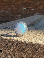 18k gold two tone opal & rose cut diamond antique ring