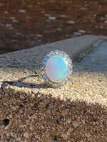 18k gold two tone opal & rose cut diamond antique ring