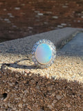 18k gold two tone opal & rose cut diamond antique ring