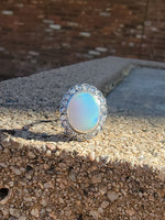18k gold two tone opal & rose cut diamond antique ring