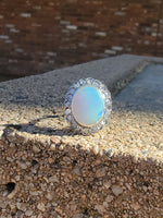 18k gold two tone opal & rose cut diamond antique ring