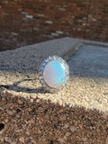 18k gold two tone opal & rose cut diamond antique ring