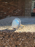 18k gold two tone opal & rose cut diamond antique ring