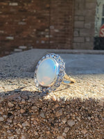 18k gold two tone opal & rose cut diamond antique ring