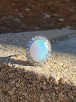 18k gold two tone opal & rose cut diamond antique ring