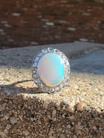 18k gold two tone opal & rose cut diamond antique ring