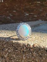 18k gold two tone opal & rose cut diamond antique ring