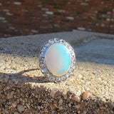 18k gold two tone opal & rose cut diamond antique ring