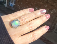 18k gold two tone opal & rose cut diamond antique ring