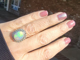 18k gold two tone opal & rose cut diamond antique ring