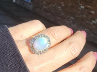 18k gold two tone opal & rose cut diamond antique ring