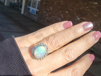 18k gold two tone opal & rose cut diamond antique ring