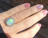18k gold two tone opal & rose cut diamond antique ring