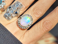 18k gold two tone opal & rose cut diamond antique ring