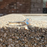 10k gold diamond & aquamarine three stone vintage estate ring