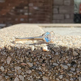 10k gold diamond & aquamarine three stone vintage estate ring