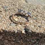 10k gold diamond & aquamarine three stone vintage estate ring