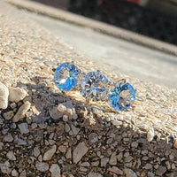 10k gold diamond & aquamarine three stone vintage estate ring