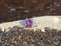 18k white gold pink sapphire & diamond estate Deco ring