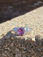 18k white gold pink sapphire & diamond estate Deco ring