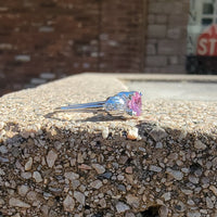 18k white gold pink sapphire & diamond estate Deco ring