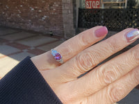 18k white gold pink sapphire & diamond estate Deco ring