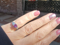 18k white gold pink sapphire & diamond estate Deco ring