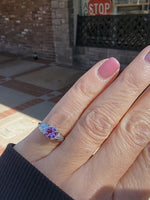 18k white gold pink sapphire & diamond estate Deco ring