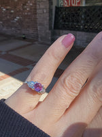 18k white gold pink sapphire & diamond estate Deco ring